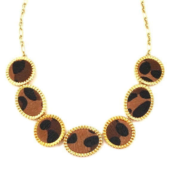 TALBOTS Statement Necklace Leopard Print Black and Gold - Picture 1 of 15